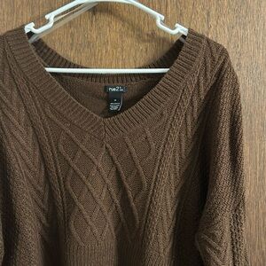 Brown Cropped V Neck Sweater